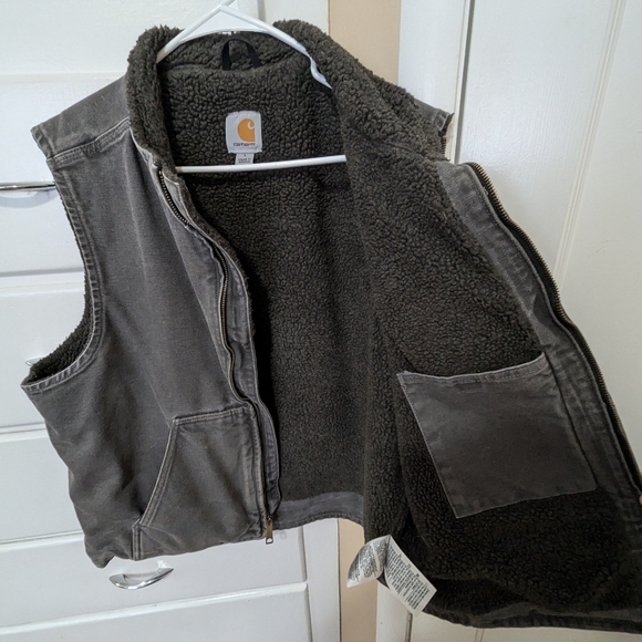 Men's Carhartt Sherpa Lined Canvas Vest Grey - Picture 6 of 6